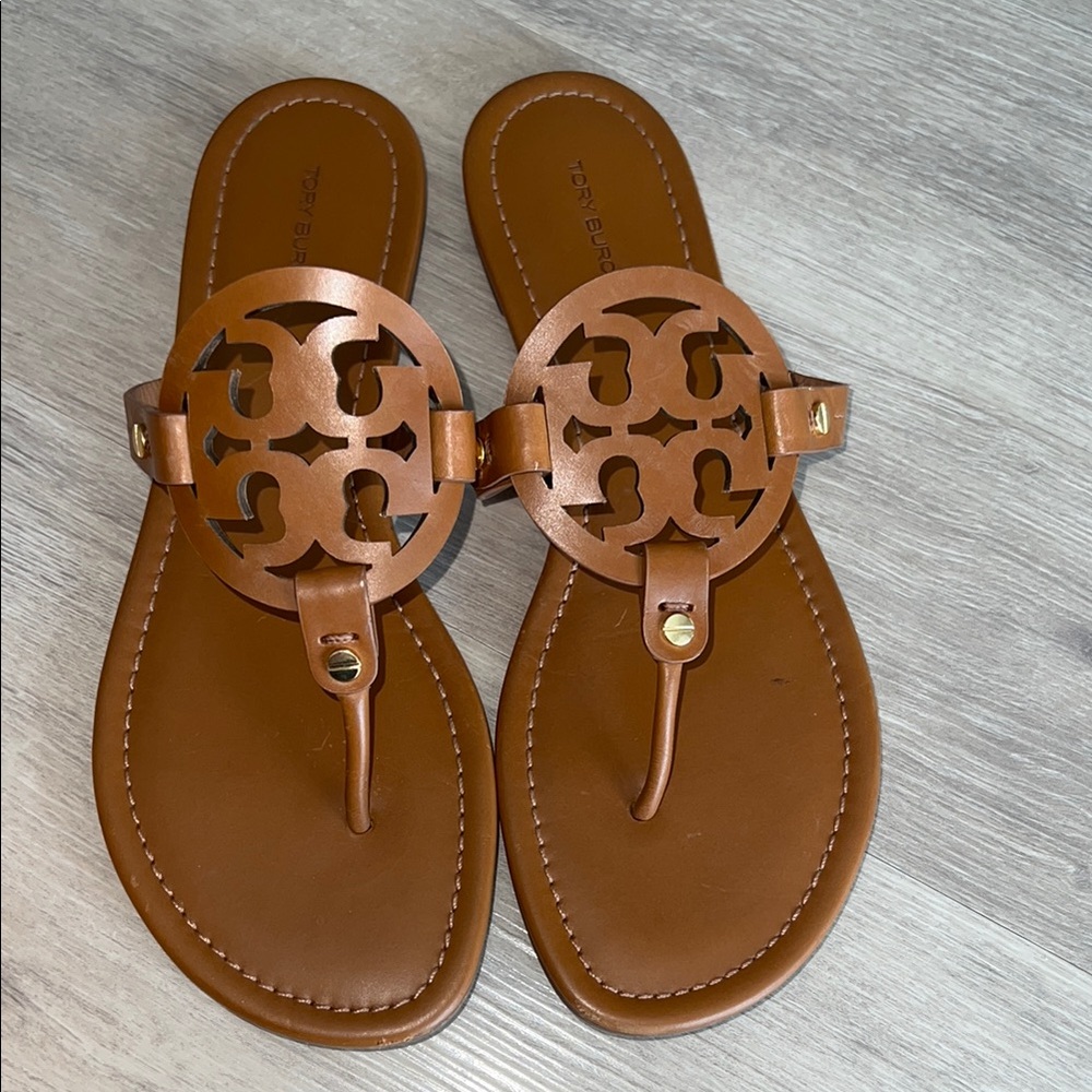Tory Burch Miller flip flops sandals vintage vachetta leather sz 10 No box